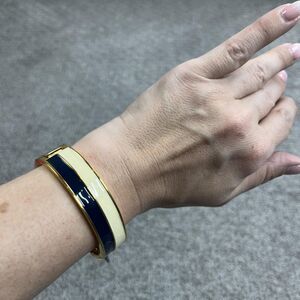 J Crew Bracelet Blue Enamel Stripe Bangle Gold Tone Womens Jewelry Signed